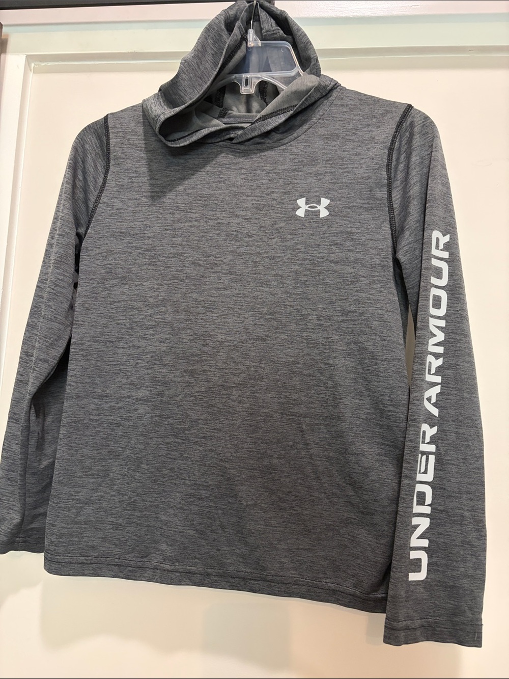 Under Armour Youth Gray Hooded Performance Pullover with Sleeve Logo